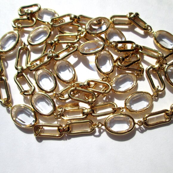 ✨ Vintage SWAROVSKI Swan Mark Chain Bezel Set Clear Oval Crystals Gold Tone 30" - Picture 5 of 11
